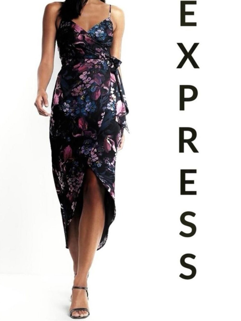 Express Spring Satin Floral Print Tie Dress, NWT, Size S - Picture 1 of 4